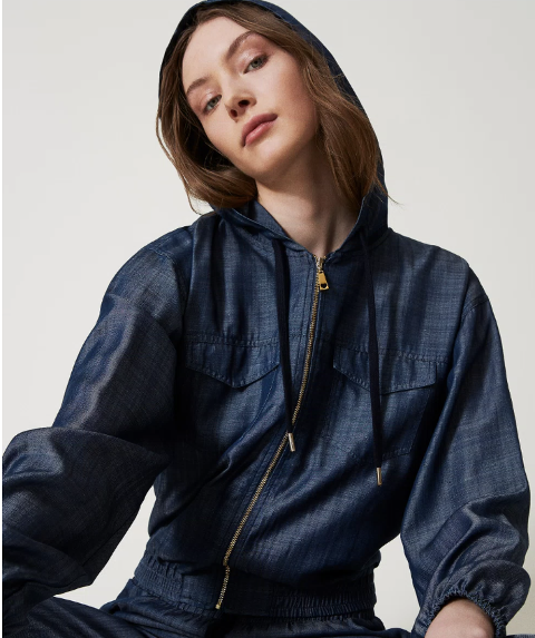 FELPA CON ZIP IN CHAMBRAY twinset CAPPUCCIO E ZIP
