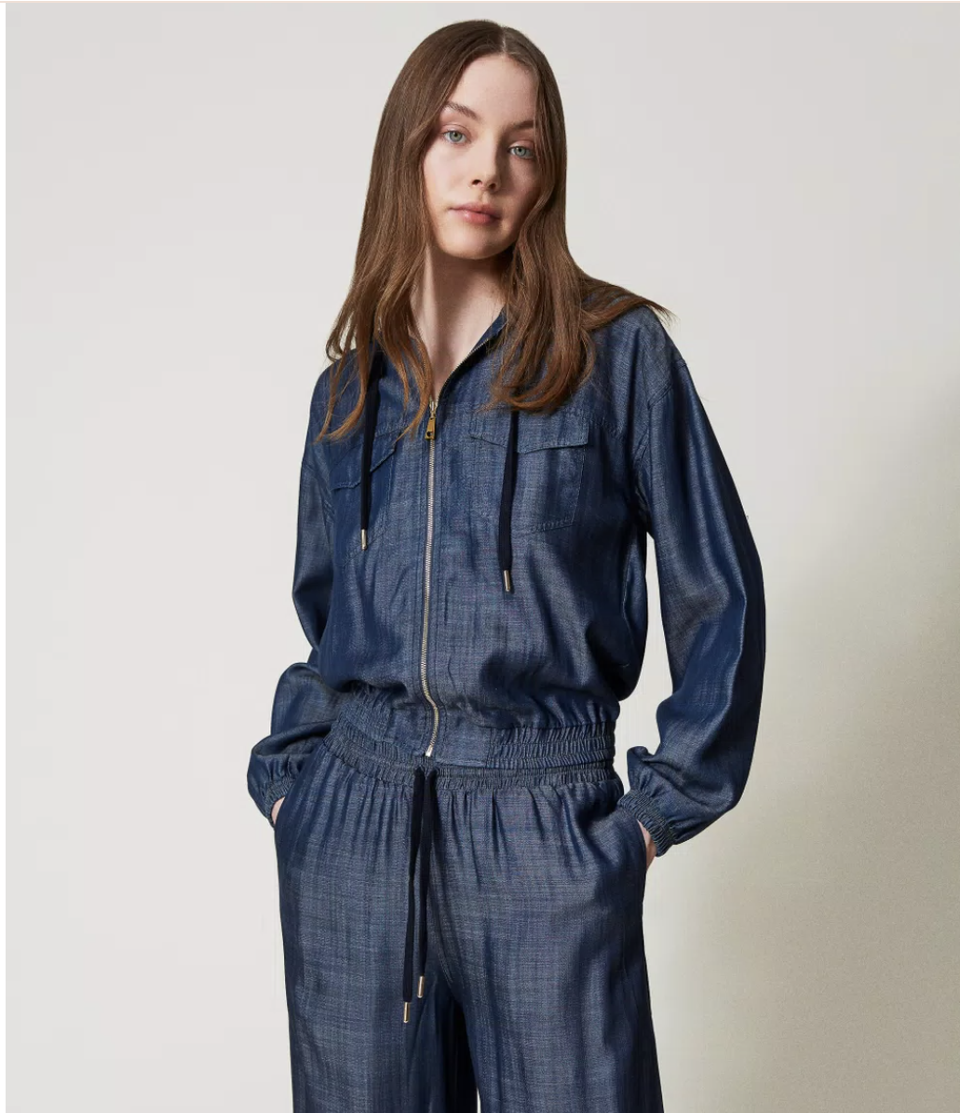FELPA CON ZIP IN CHAMBRAY twinset CAPPUCCIO E ZIP