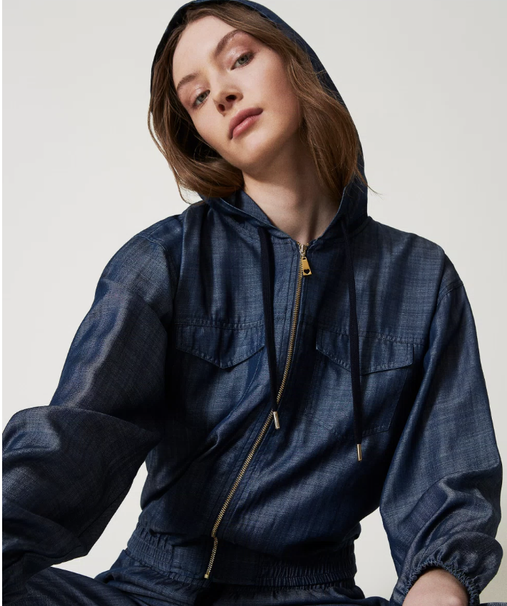 FELPA CON ZIP IN CHAMBRAY twinset CAPPUCCIO E ZIP